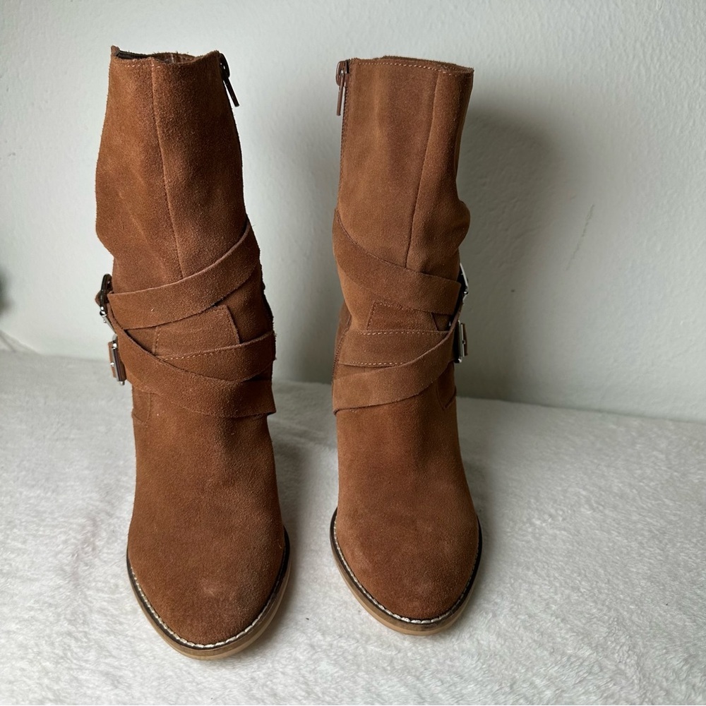 Chelsea & Violet CV-Vicky Brown Suede Heeled Pointed Toe Boots Booties - Picture 3 of 14